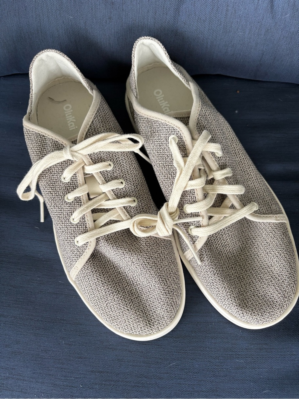 OluKai Knit Lace-Up Sneakers in Taupe & Cream